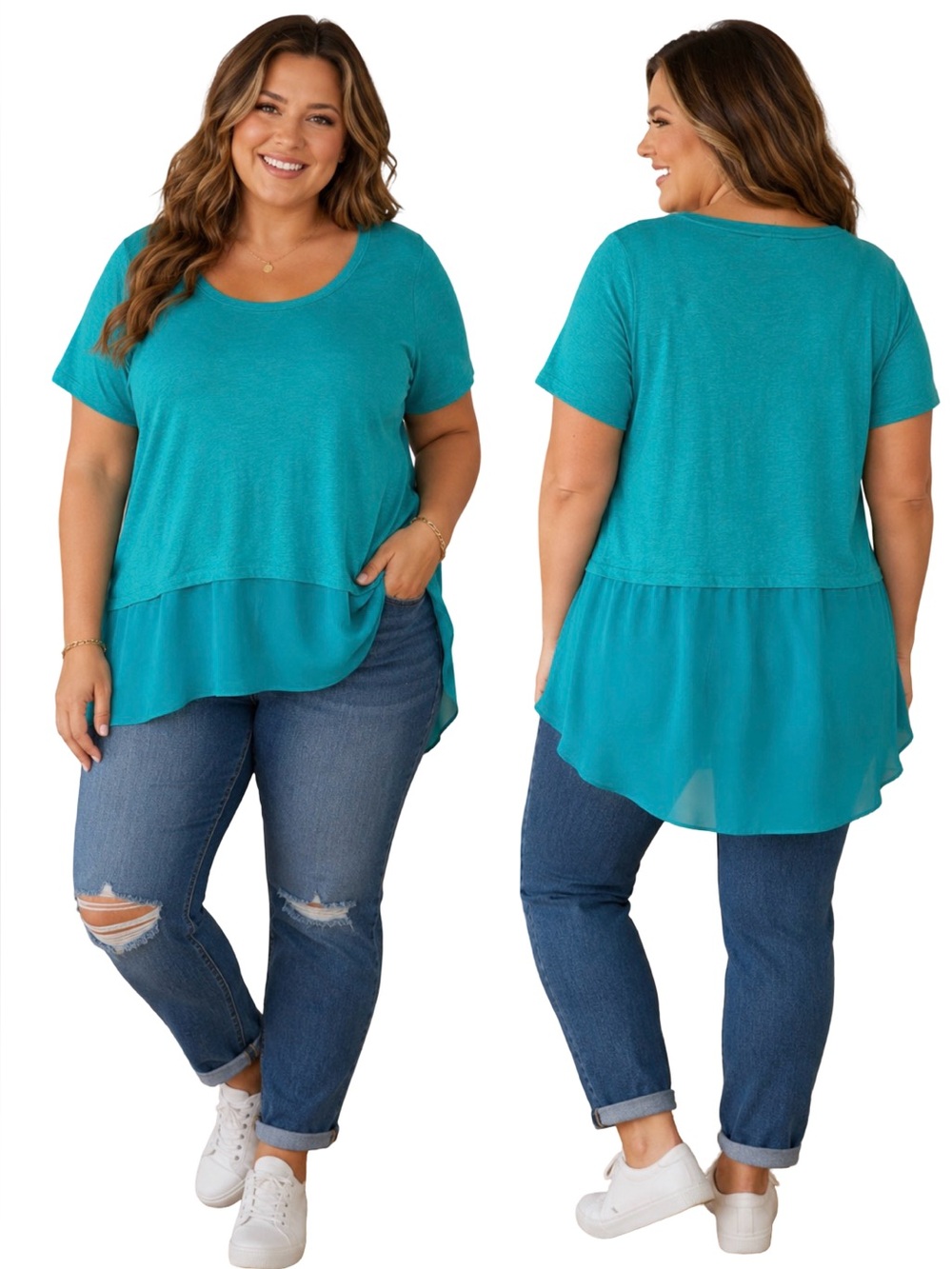 Lane Bryant NWT Mixed Media short sleeve Top Plus Size Teal sheer bottom 4/16